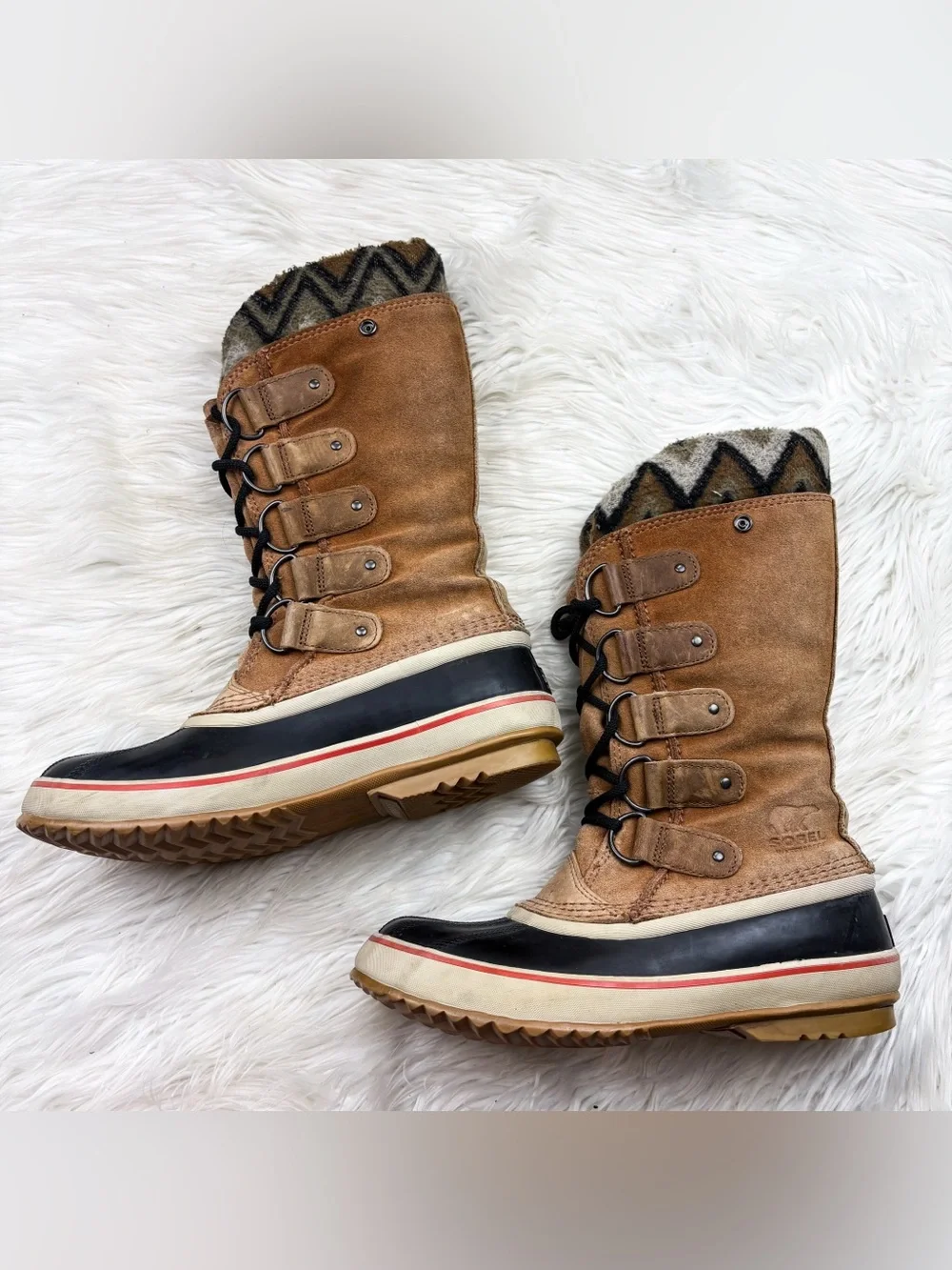 Sorel Joan of Arctic Knit Boot Waterproof Elk Leather Chevron Fleece Duck Winter